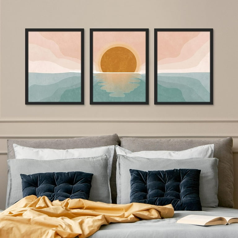 PixonSign Framed Canvas Print Wall Art Set - Pastel Ocean Sunshine Sunset Horizon Art - Set of 3 Nature Wilderness Landscape Wall Décor for Living Room, Bedroom - 12 pixonsign-framed-canvas-print-wall-art-set-pastel-ocean-sunshine-sunset-horizon-art-set-of-3-nature-wilderness-landscape-wall-d-cor-for-living-room-bedroom-12-x16-x3-panels-black-walmart-com