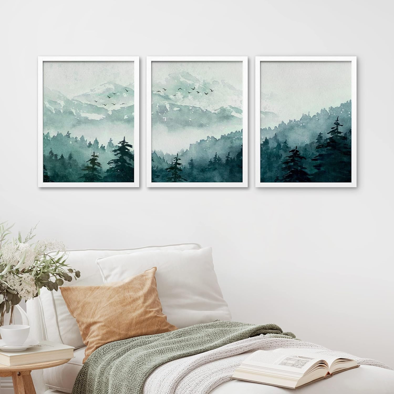 PixonSign Framed Canvas Print Wall Art Set - Pastel Snowy Mountain Pine ...