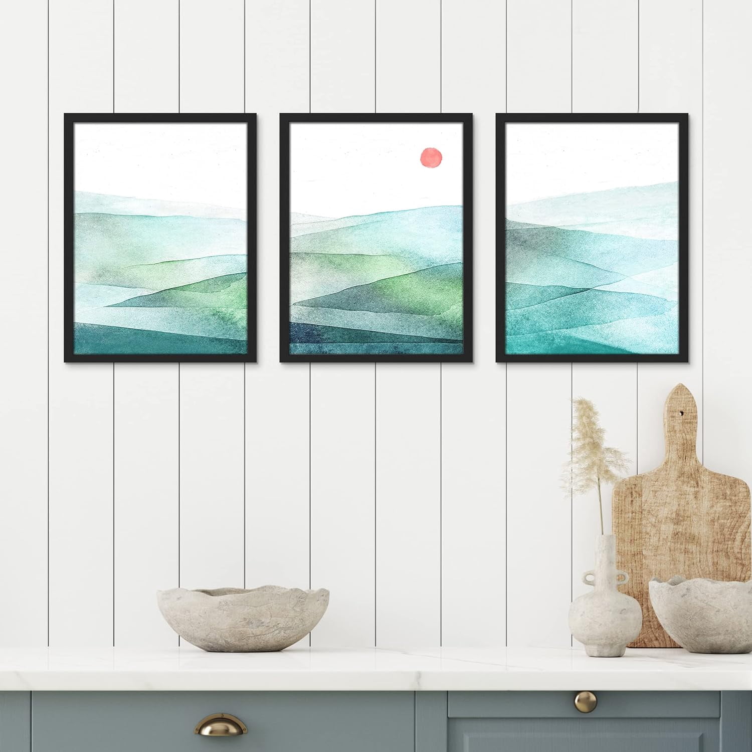 PixonSign Framed Canvas Print Wall Art Set - Pastel Watercolor Green ...