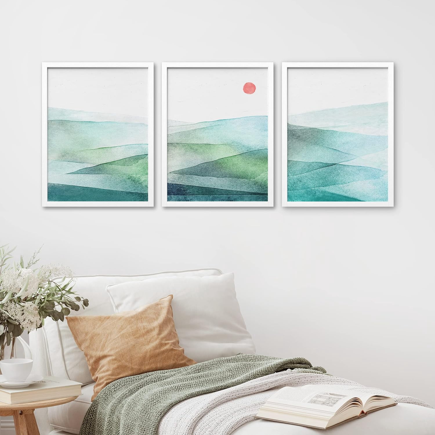PixonSign Framed Canvas Print Wall Art Set - Pastel Watercolor Green ...
