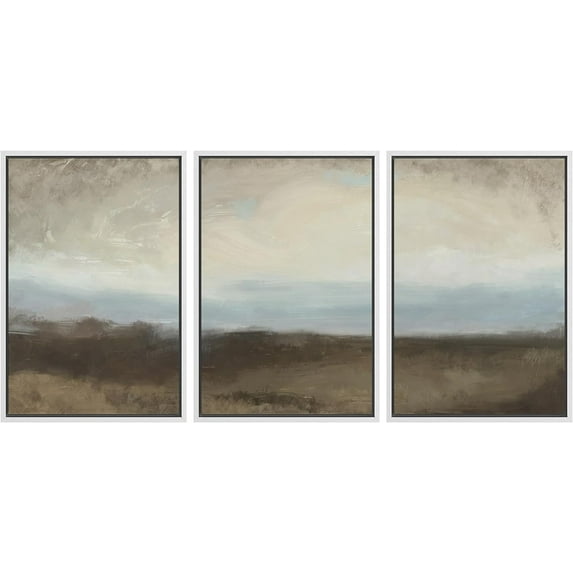 PixonSign Framed Canvas Print Wall Art Set Rural Cloudy Sky Field Nature Wilderness Fine Art Illustrations Decorative Multicolor Landscape Rustic Country/Farmhouse - 24"x36"x3 White