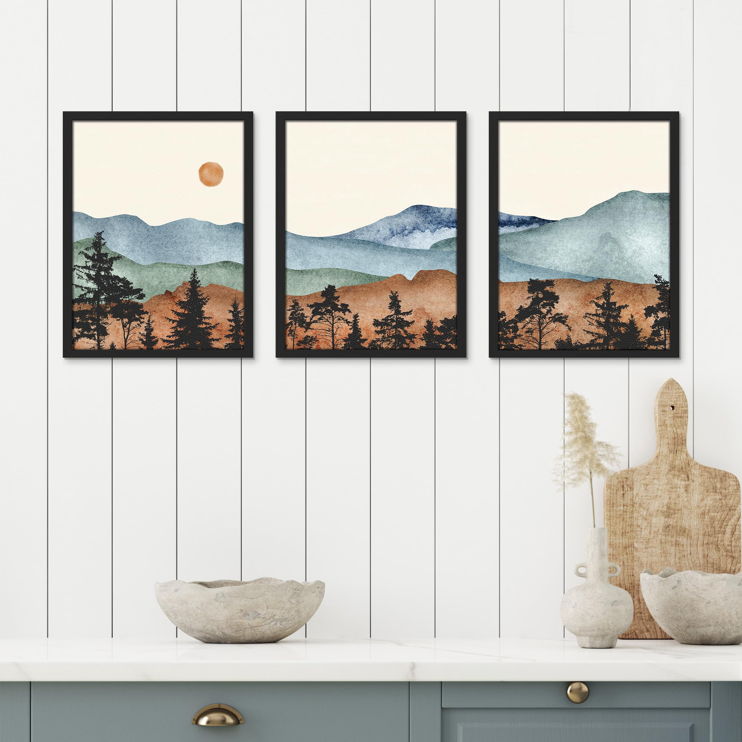 PixonSign Framed Canvas Print Wall Art Set - Rustic Hills Abstract ...