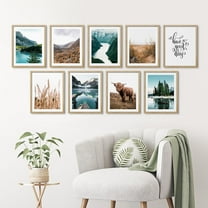 PixonSign Framed Canvas Print Wall Art Set - Rustic Mountain & Lake Poster Arts - Set of 9 Nature Wilderness Botanical & Animal Photography Wall Décor for Room Decoration - 12"x16" Natural