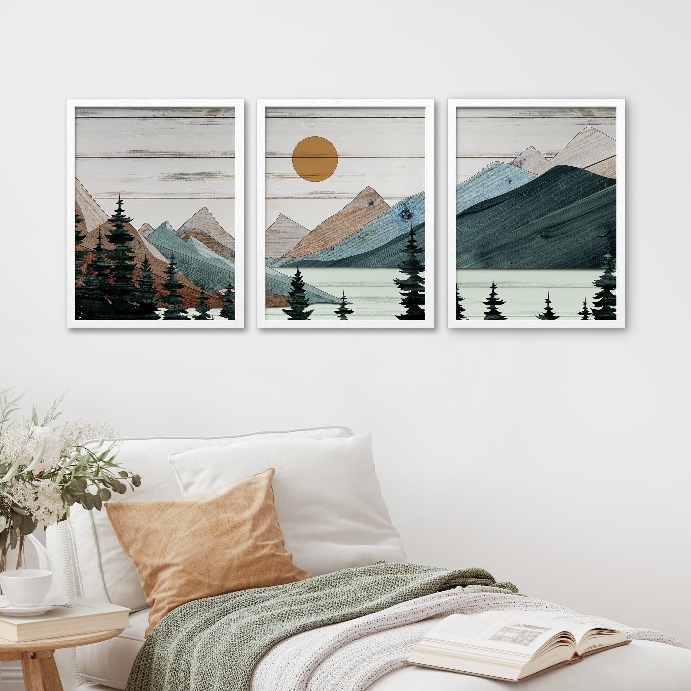 PixonSign Framed Canvas Print Wall Art Set - Rustic Wooden Mountain ...