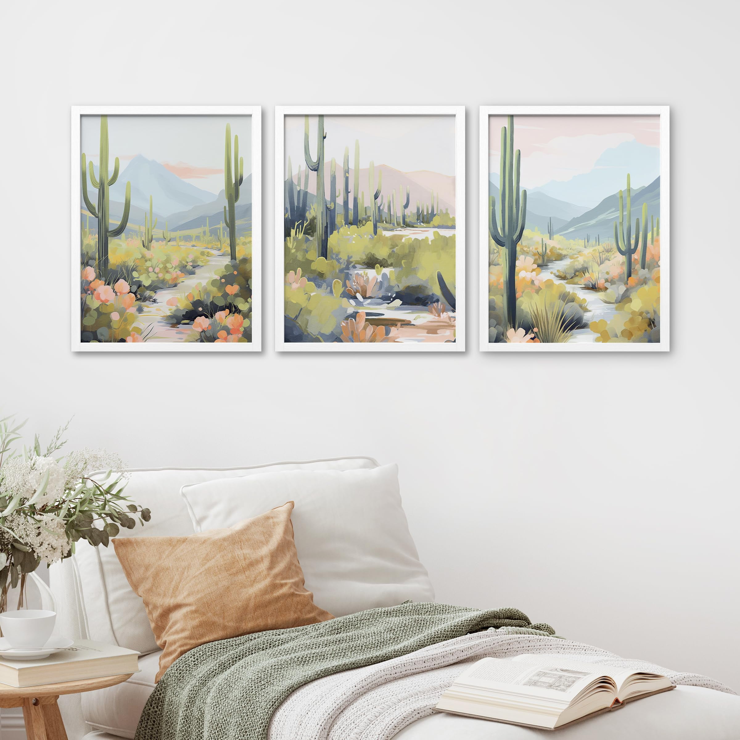 PixonSign Framed Canvas Print Wall Art Set - Saguaro Cactus Joshua Tree ...