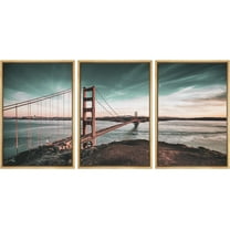 PixonSign Framed Canvas Print Wall Art Set San Francisco Golden Gate Bay Bridge Urban Architecture Photography Realism Scenic Landscape Decorative Colorful Multicolor for Bedroom - 16"x24"x3 Natural
