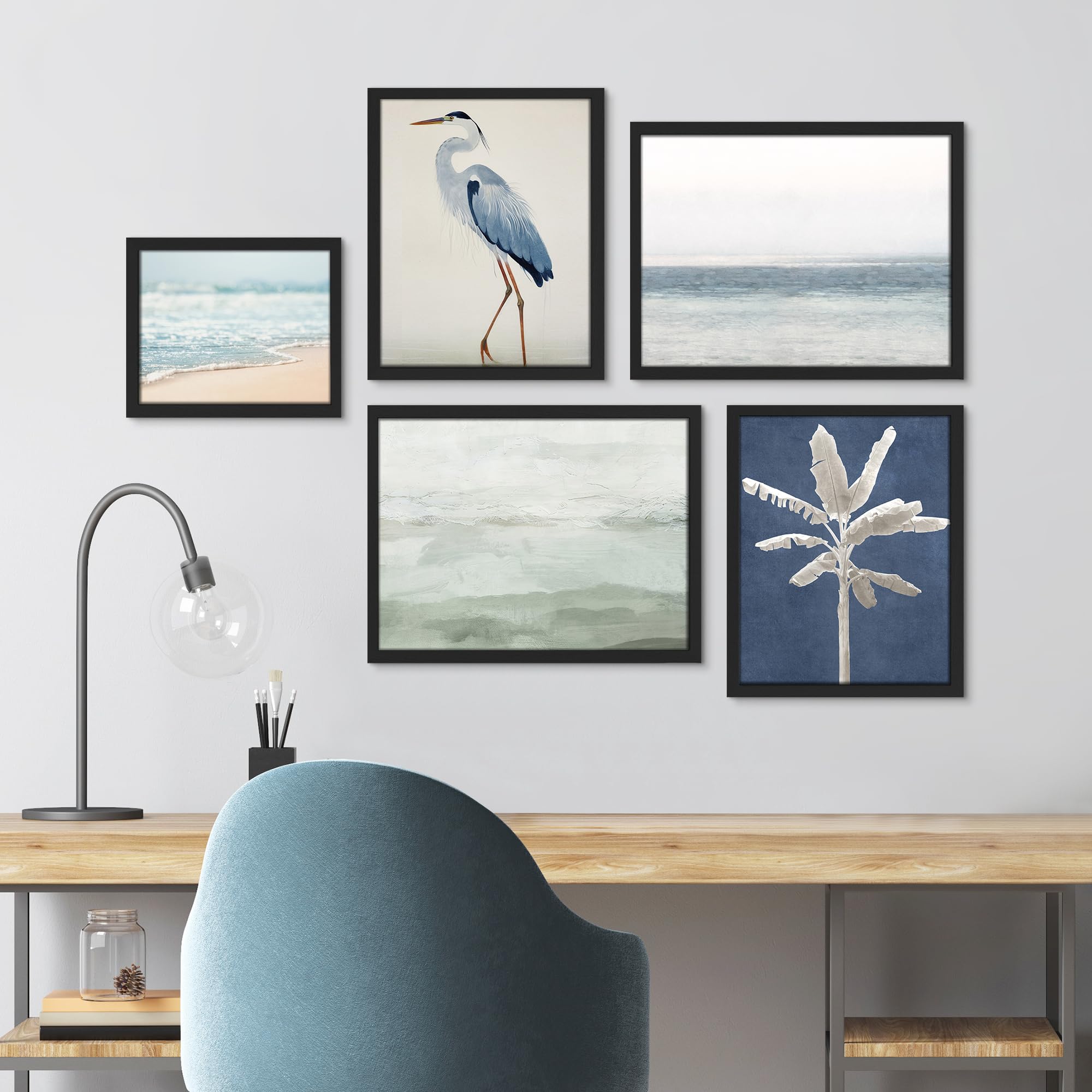 PixonSign Framed Canvas Print Wall Art Set - Sea Ocean & Bird & Plant ...