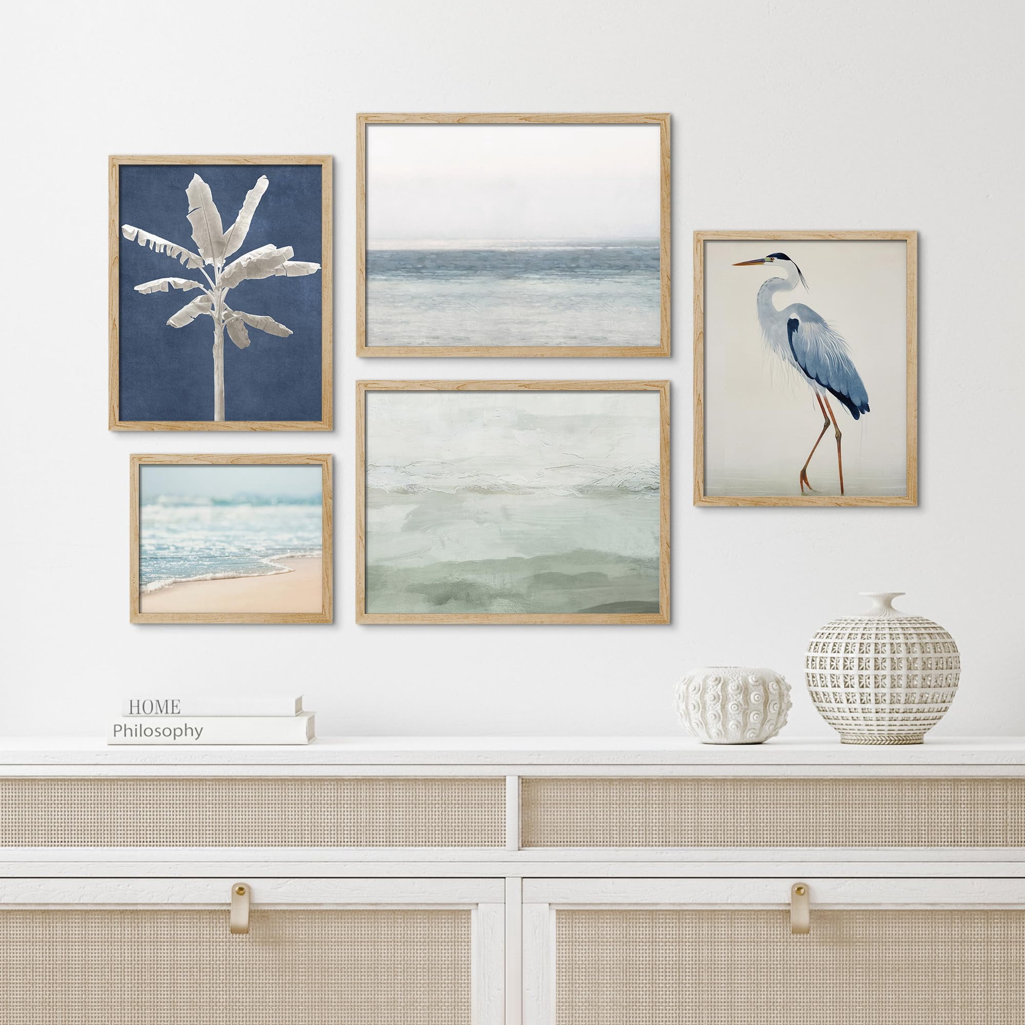 PixonSign Framed Canvas Print Wall Art Set - Sea Ocean & Bird & Plant ...
