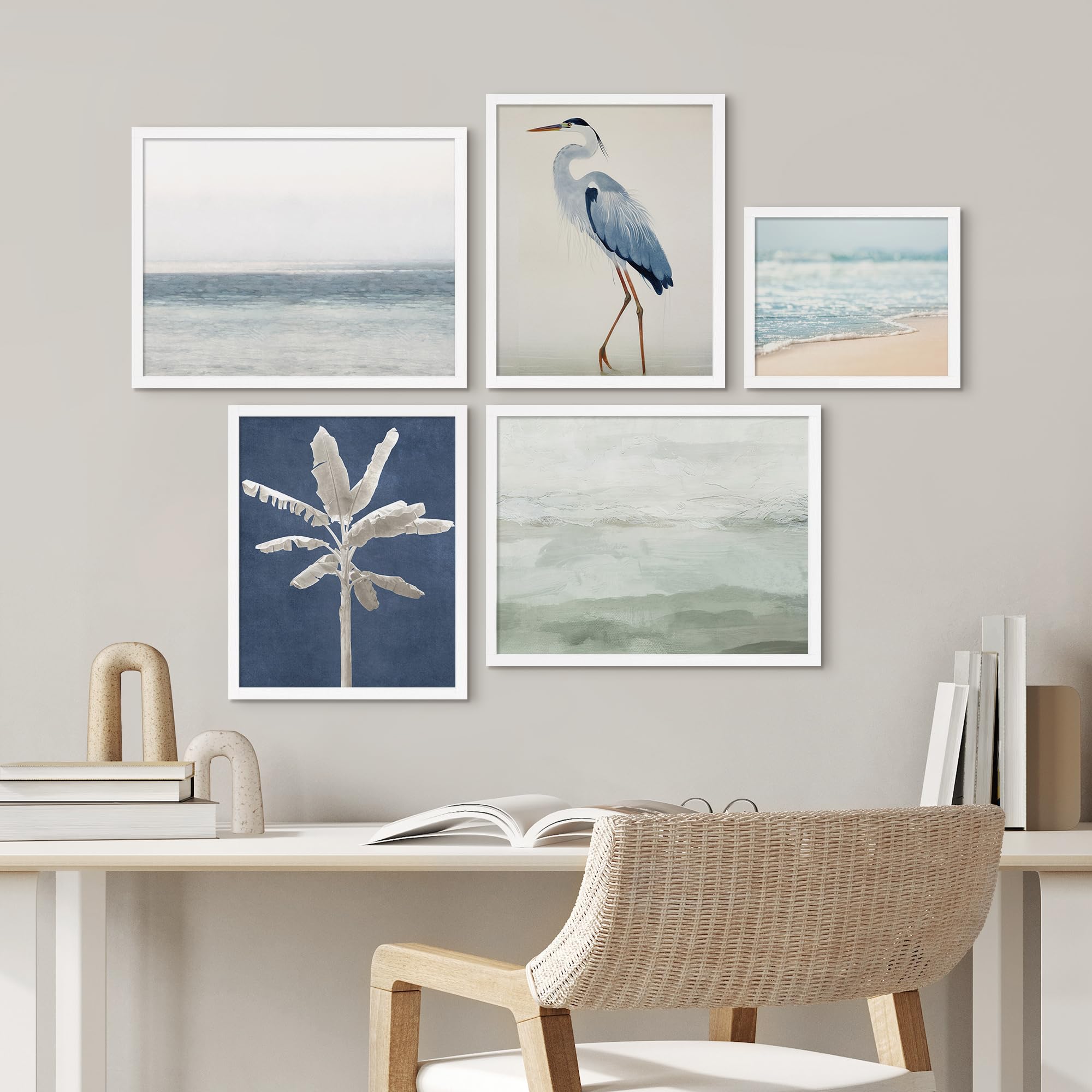 PixonSign Framed Canvas Print Wall Art Set - Sea Ocean & Bird & Plant ...