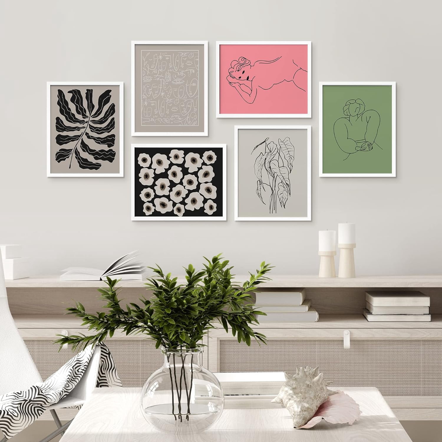 PixonSign Framed Canvas Print Wall Art Set - Sketchbook Portrait Flower ...