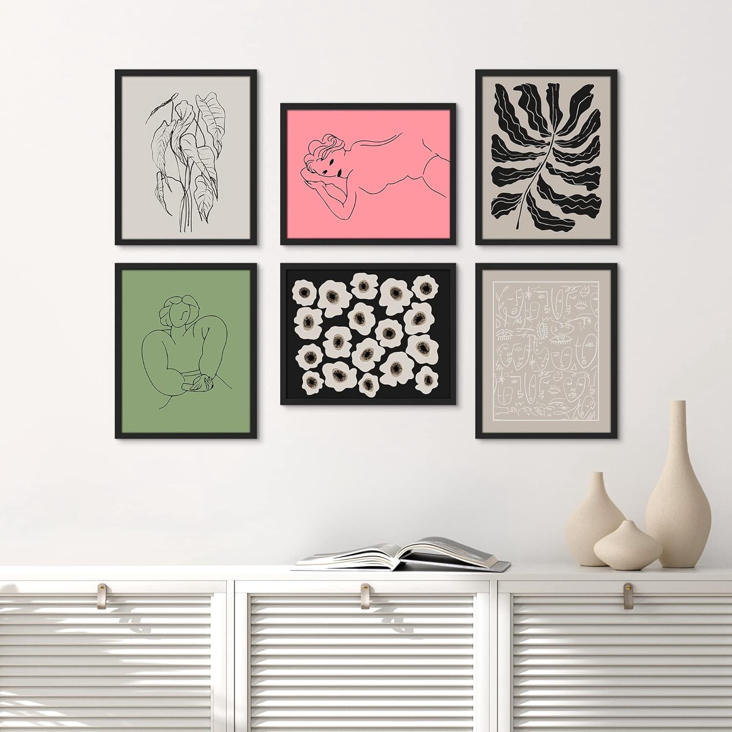 PixonSign Framed Canvas Print Wall Art Set - Sketchbook Portrait Flower ...
