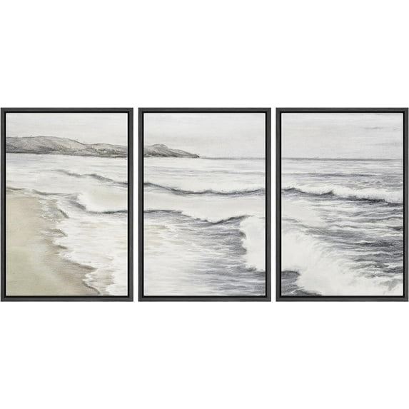 PixonSign Framed Canvas Print Wall Art Set Storm Cloud Beach Shore Waves Nature Wilderness Fine Art Illustrations Decorative Multicolor Landscape Rustic Country/Farmhouse - 16"x24"x3 Black