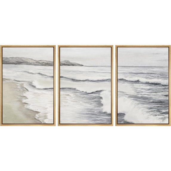 PixonSign Framed Canvas Print Wall Art Set Storm Cloud Beach Shore Waves Nature Wilderness Fine Art Illustrations Decorative Multicolor Landscape Rustic Country/Farmhouse - 24"x36"x3 Natural