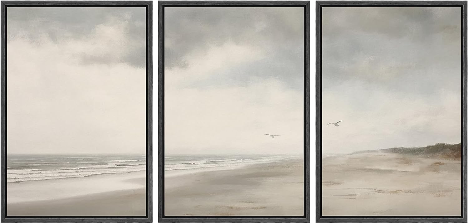 PixonSign Framed Canvas Print Wall Art Set Storm Cloud Coastal Beach ...