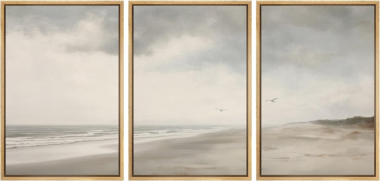 PixonSign Framed Canvas Print Wall Art Set Storm Cloud Coastal Beach ...