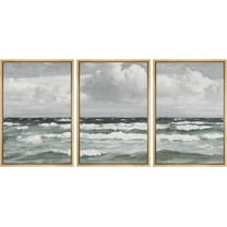 PixonSign Framed Canvas Print Wall Art Set Storm Cloud Coastal Ocean Wave Beach Seascape Nature Wilderness Illustrations Modern Art Decorative Rustic Relax/Calm Colorful - 16"x24"x3 Natural