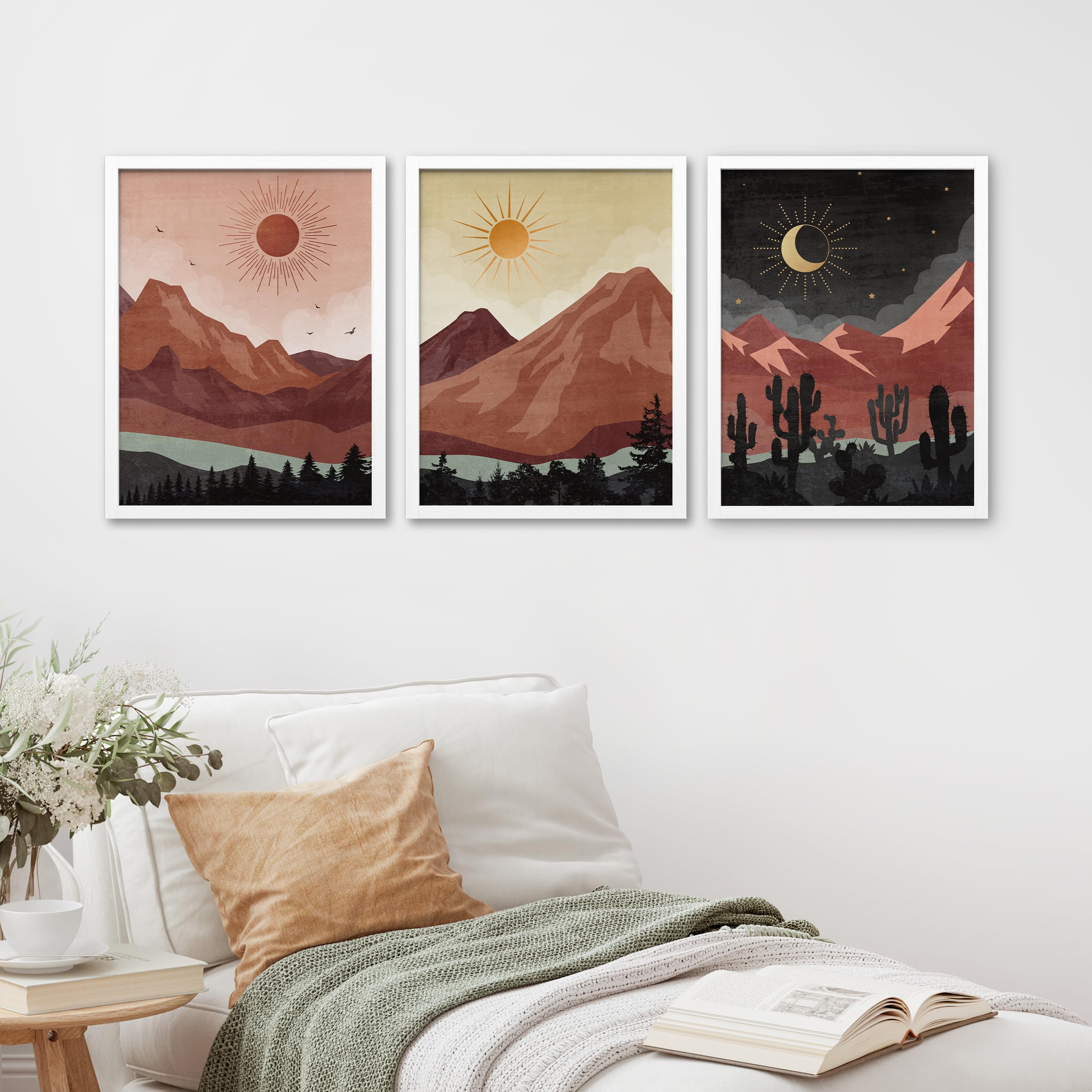 PixonSign Framed Canvas Print Wall Art Set - Sun & Crescent Moon Desert ...