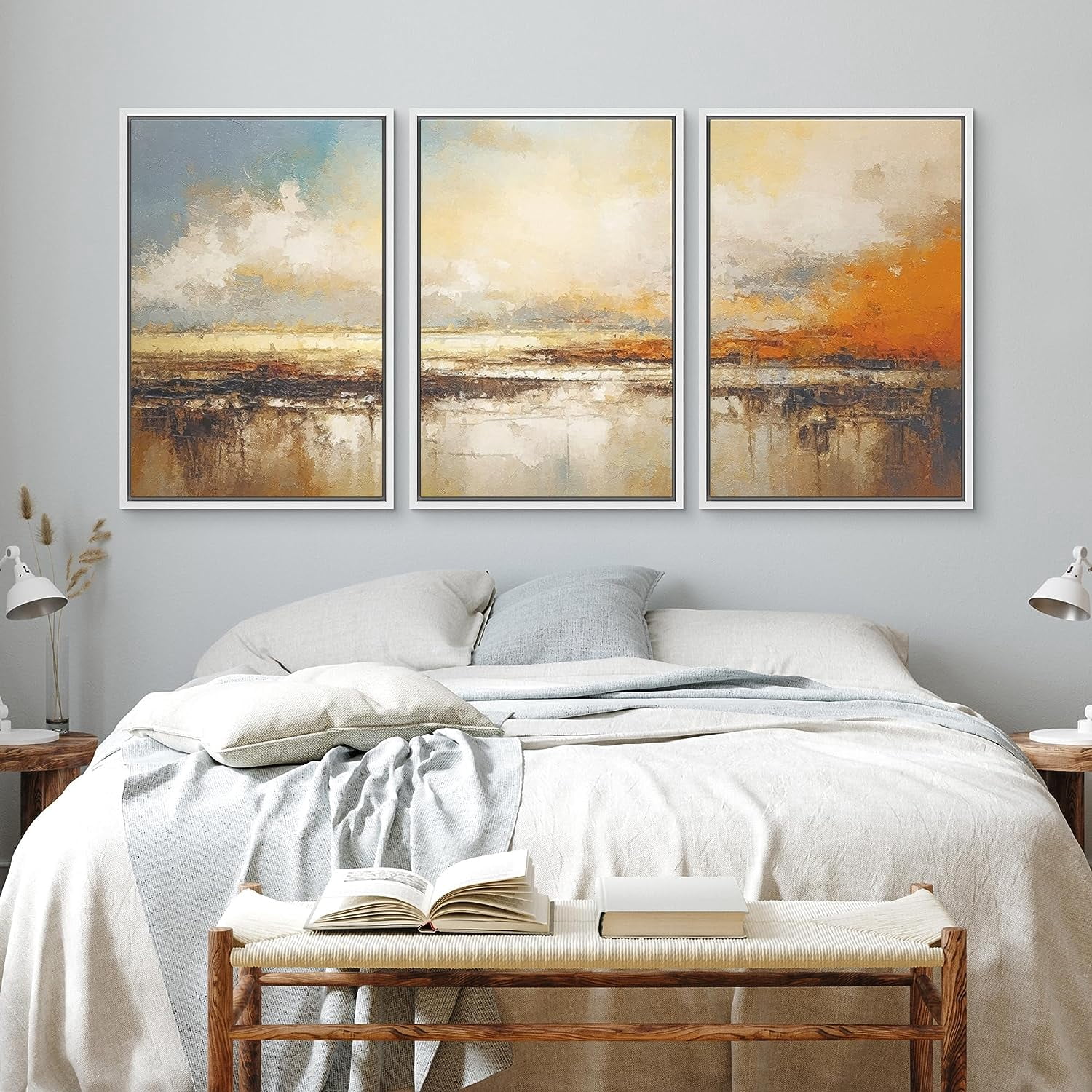 PixonSign Framed Canvas Print Wall Art Set Sunset Over Autumn Lake ...