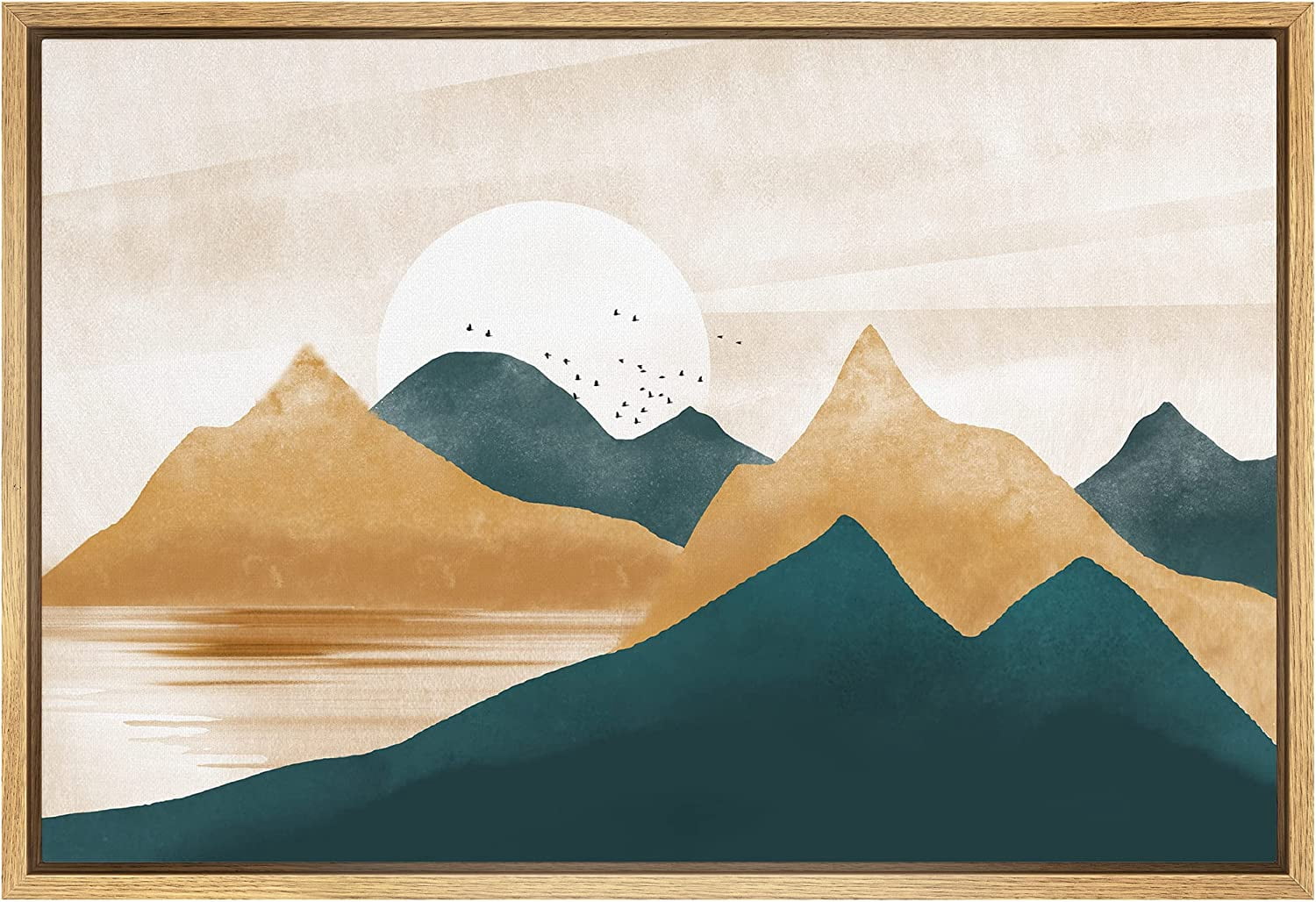 PixonSign Framed Canvas Print Wall Art Set Teal Tan Mountain Range ...