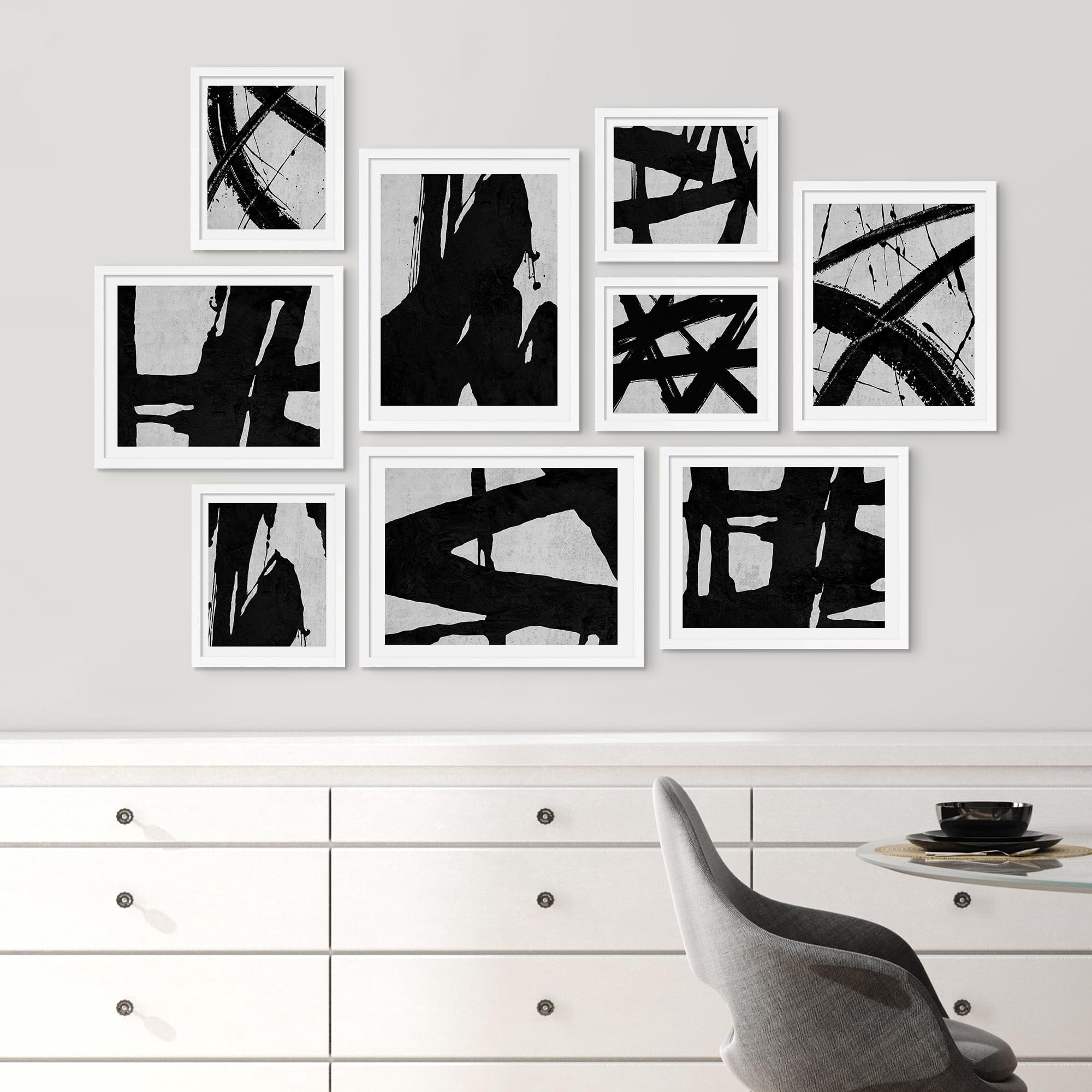 PixonSign Framed Canvas Print Wall Art Set - Thick Black Brushstroke ...