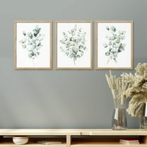 PixonSign Framed Canvas Print Wall Art Set - Tranquil Eucalyptus Watercolor Soft Green Botanical Posters - Set of 3 Nature Wilderness Plants Modern Arts Wall Décor for Living Room - 11"x14" Natural