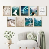 PixonSign Framed Canvas Print Wall Art Set - Tranquil Landscape and Inspirational Quote Posters - Set of 9 Nature Wilderness Photography Art Farmhouse Wall Décor for Rooms - 12"x16" Natural