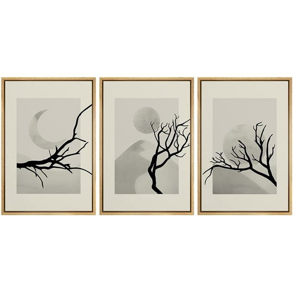 PixonSign Framed Canvas Print Wall Art Set Tree Silhouette Desert Landscape Nature Floral Illustrations Modern Art Minimalism Decorative Botanical for Living Room, Bedroom, Office - 24"x36"x3 NATURAL