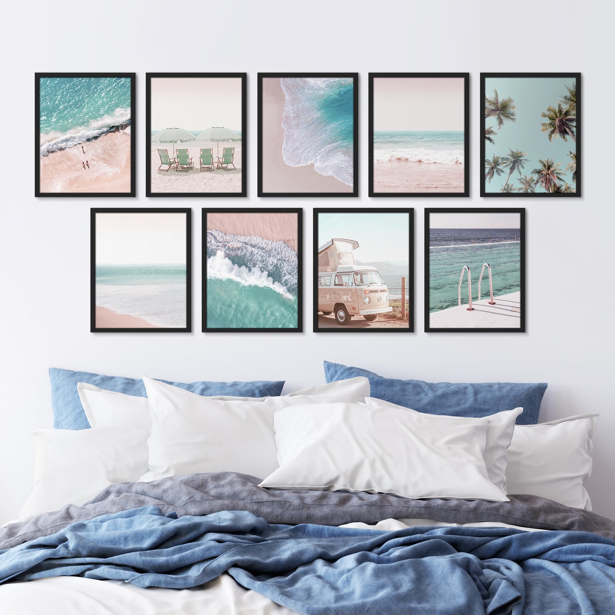 PixonSign Framed Canvas Print Wall Art Set - Tropical Blue Ocean Beach ...