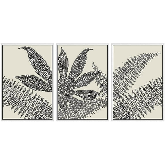 PixonSign Framed Canvas Print Wall Art Set Tropical Island Jungle Plant Sketches Nature Wilderness Illustrations Modern Art Minimalism Decorative for Living Room, Bedroom, Office - 24"x36"x3 White