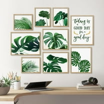 PixonSign Framed Canvas Print Wall Art Set - Tropical Jungle Monstera Typography Posters - Gallery Set of 9 Variety Abstract Nature Wilderness Leaves Illustrations Wall Décor for Home - Natural