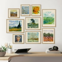 PixonSign Framed Canvas Print Wall Art Set - Van Gogh Variety Floral Botanical Landscape Posters - Gallery Set of 9 Geometric Abstract Artistic Art Paintings Wall Décor for Rooms - Natural
