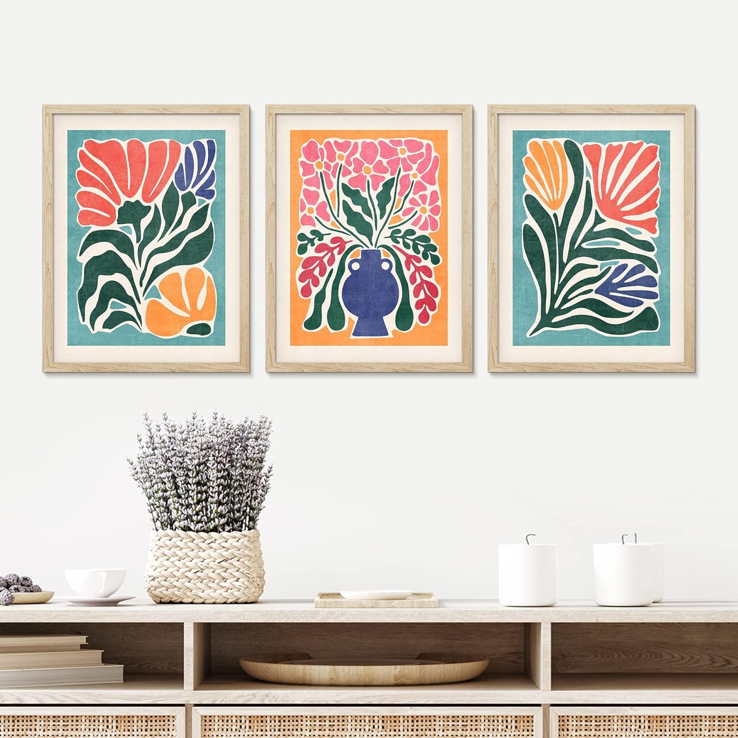 PixonSign Framed Canvas Print Wall Art Set - Vibrant Retro Flower ...