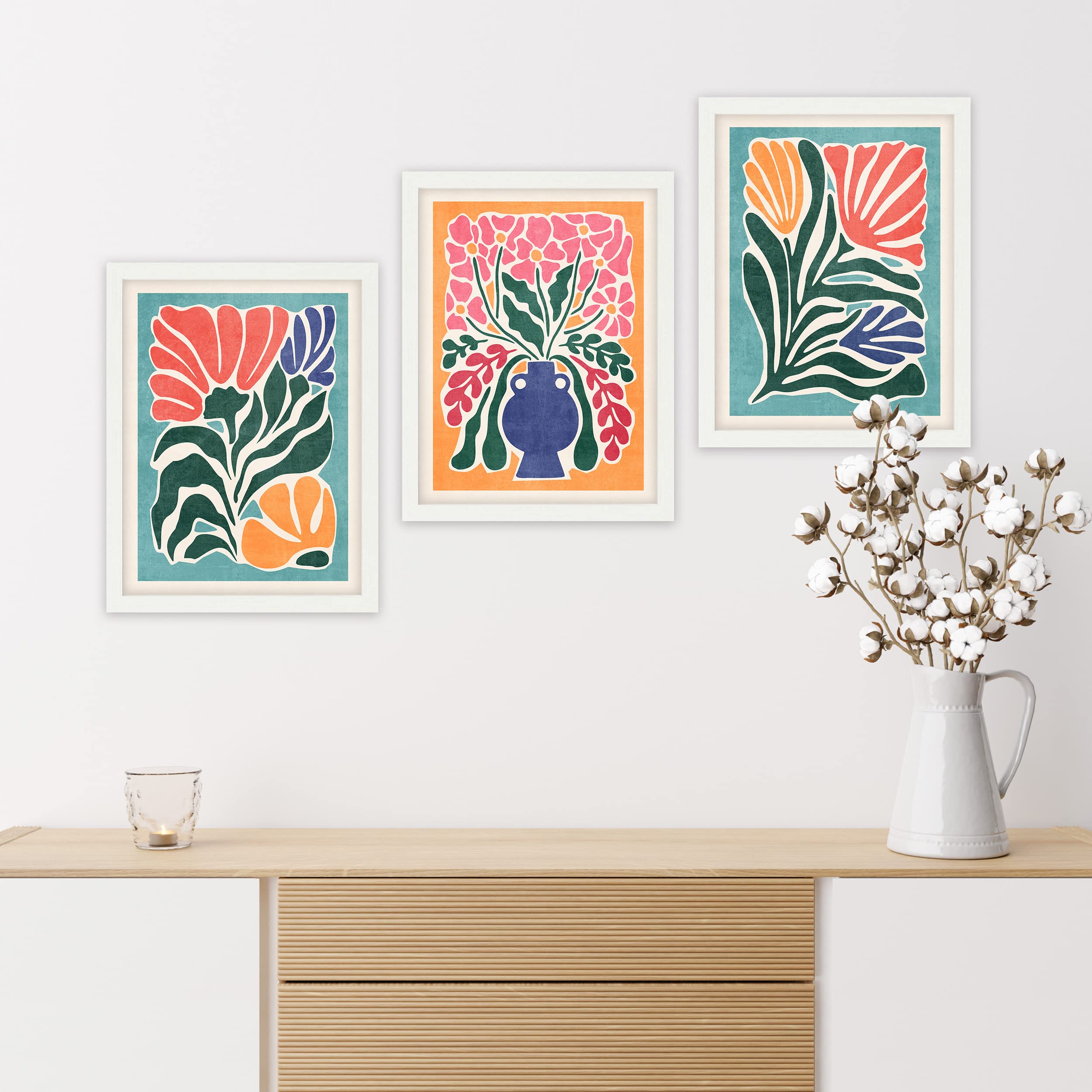 PixonSign Framed Canvas Print Wall Art Set - Vibrant Retro Flower ...