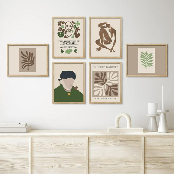 PixonSign Framed Canvas Print Wall Art Set - Vincent Van Gogh Portrait & Plants - Set of 6 Colorful Abstract Geometric Print Minimalism Poster Cultural Art Wall Décor - 8"x10"x6 Natural