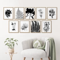 PixonSign Framed Canvas Print Wall Art Set - Vintage Elegance Wildflowers Botanical Posters - Set of 3 Nature Wilderness Black & White Floral Farmhouse Wall Décor for Rooms - 12"x16" Natural