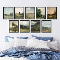 PixonSign Framed Canvas Print Wall Art Set - Vintage Nature Wilderness Landscape Posters - Set of 9 Botanical Countryside Farmhouse Decor Retro Pastel Wall Décor for Rooms - 8"x10" Black