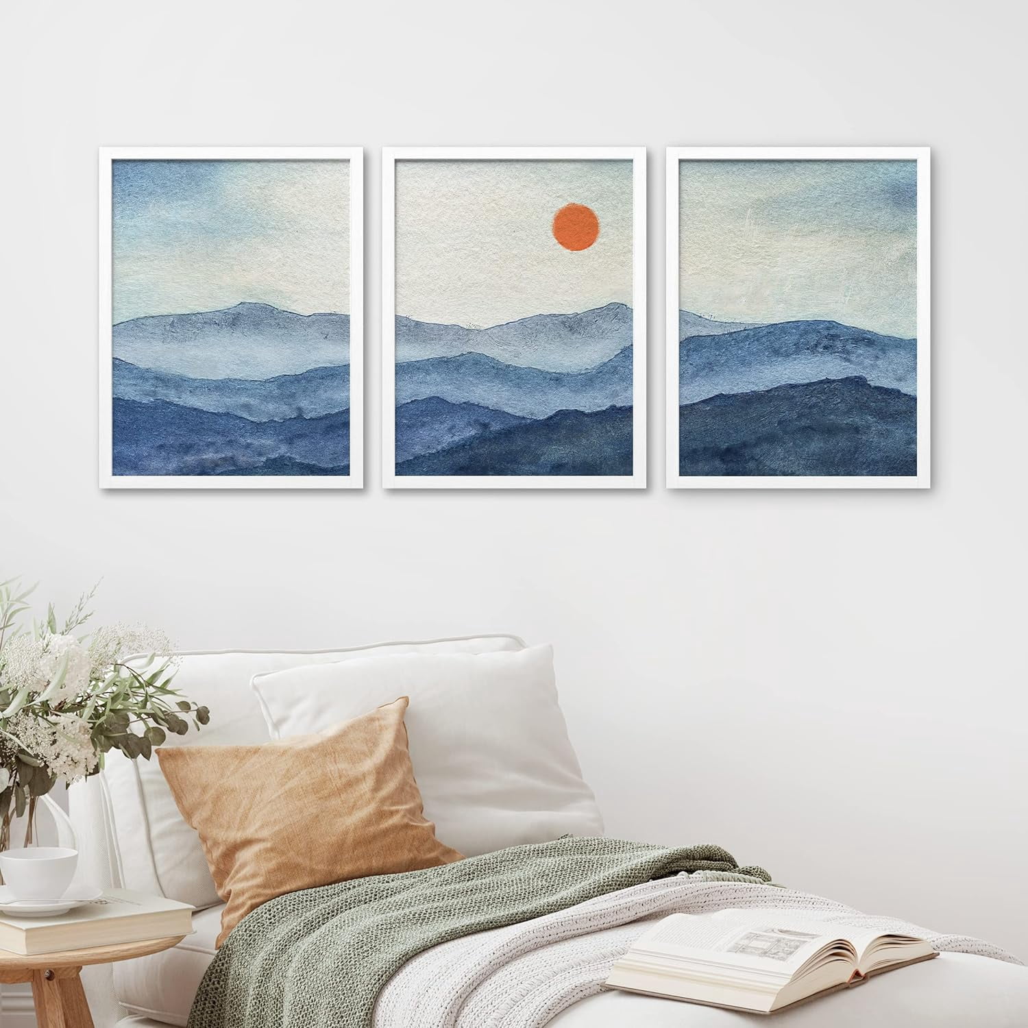 PixonSign Framed Canvas Print Wall Art Set - Watercolor Blue Mountain ...