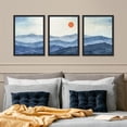 thumbnail image 1 of PixonSign Framed Canvas Print Wall Art Set - Watercolor Blue Mountain Range & Red Sun Landscape Art - Set of 3 Nature Wilderness Wall Décor for Living Room, Bedroom - 12"x16"x3 Panels Black, 1 of 5