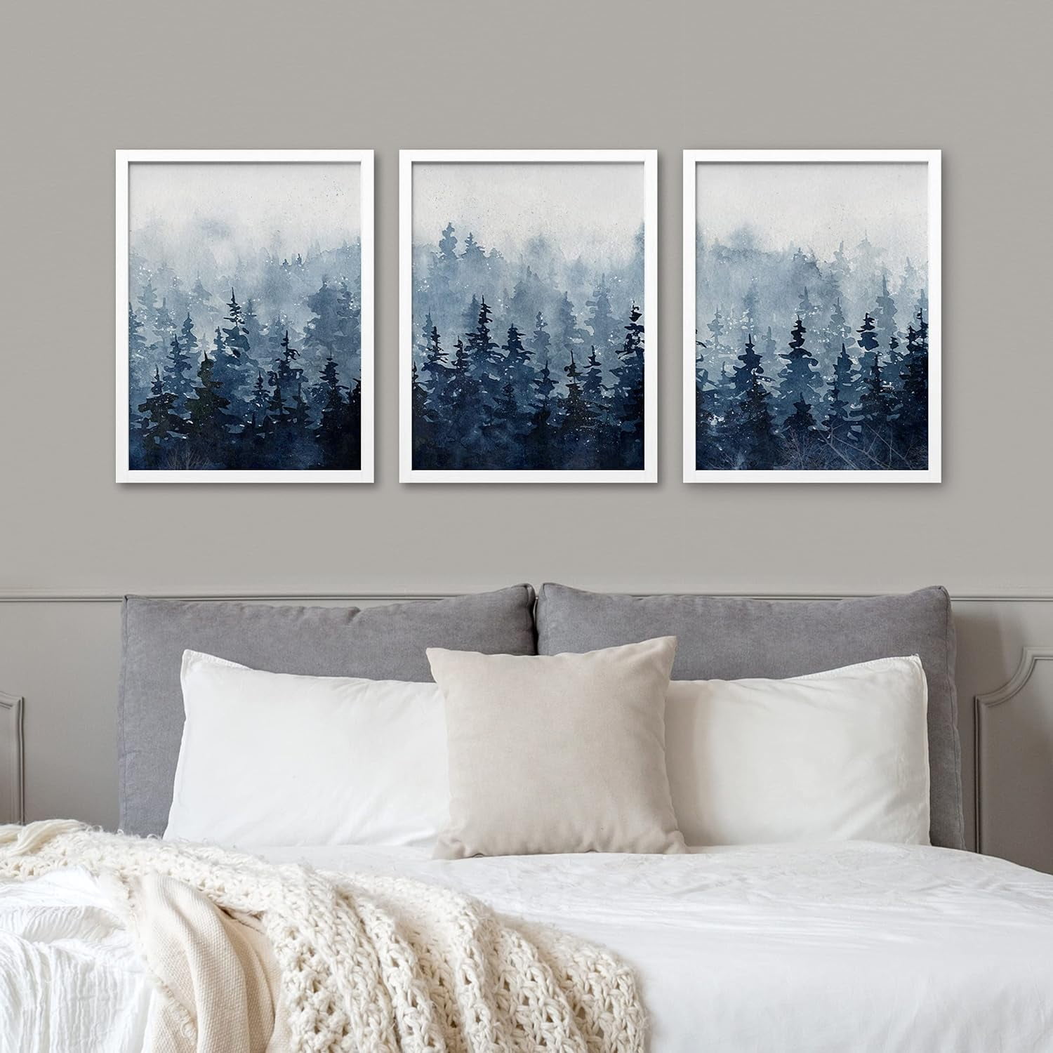 PixonSign Framed Canvas Print Wall Art Set - Watercolor Blue Pastel ...