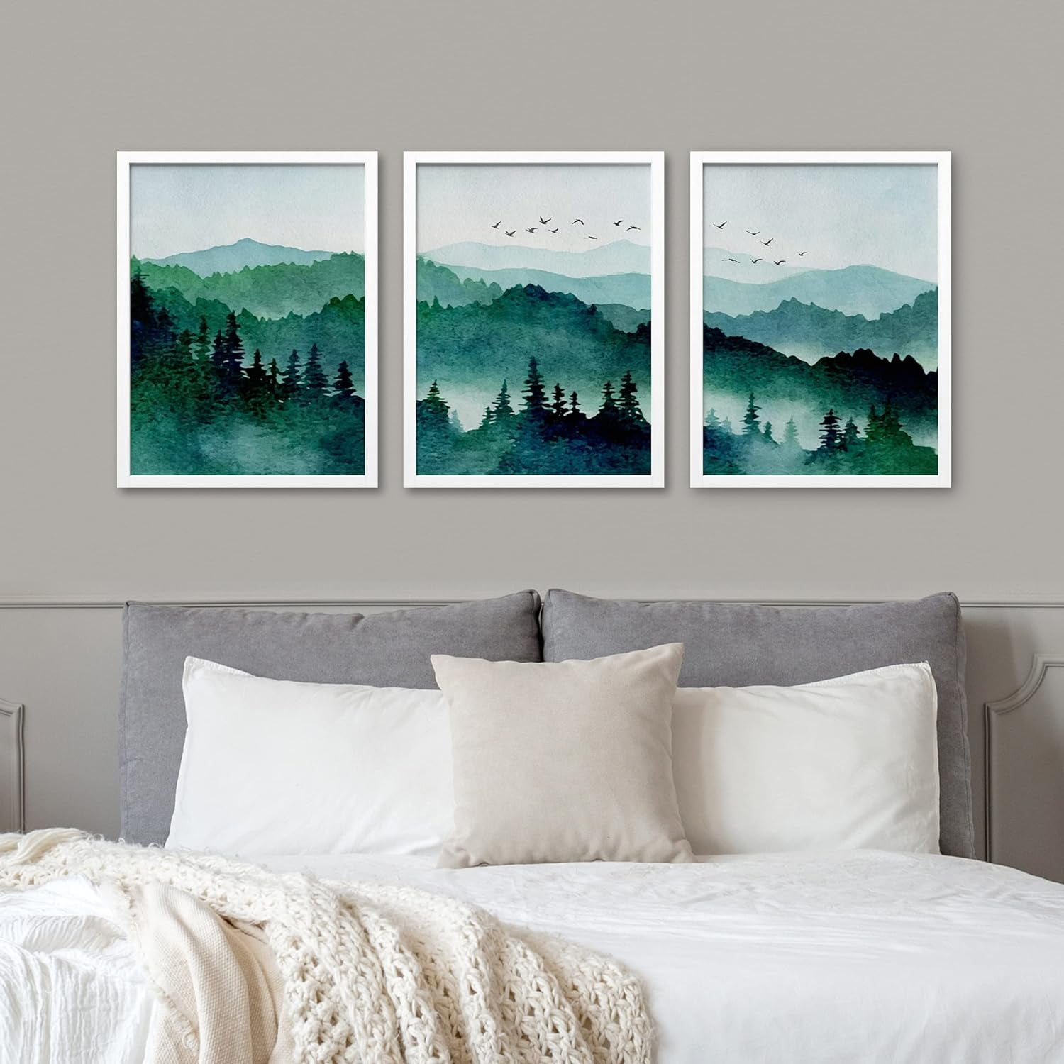 PixonSign Framed Canvas Print Wall Art Set - Watercolor Green Teal ...