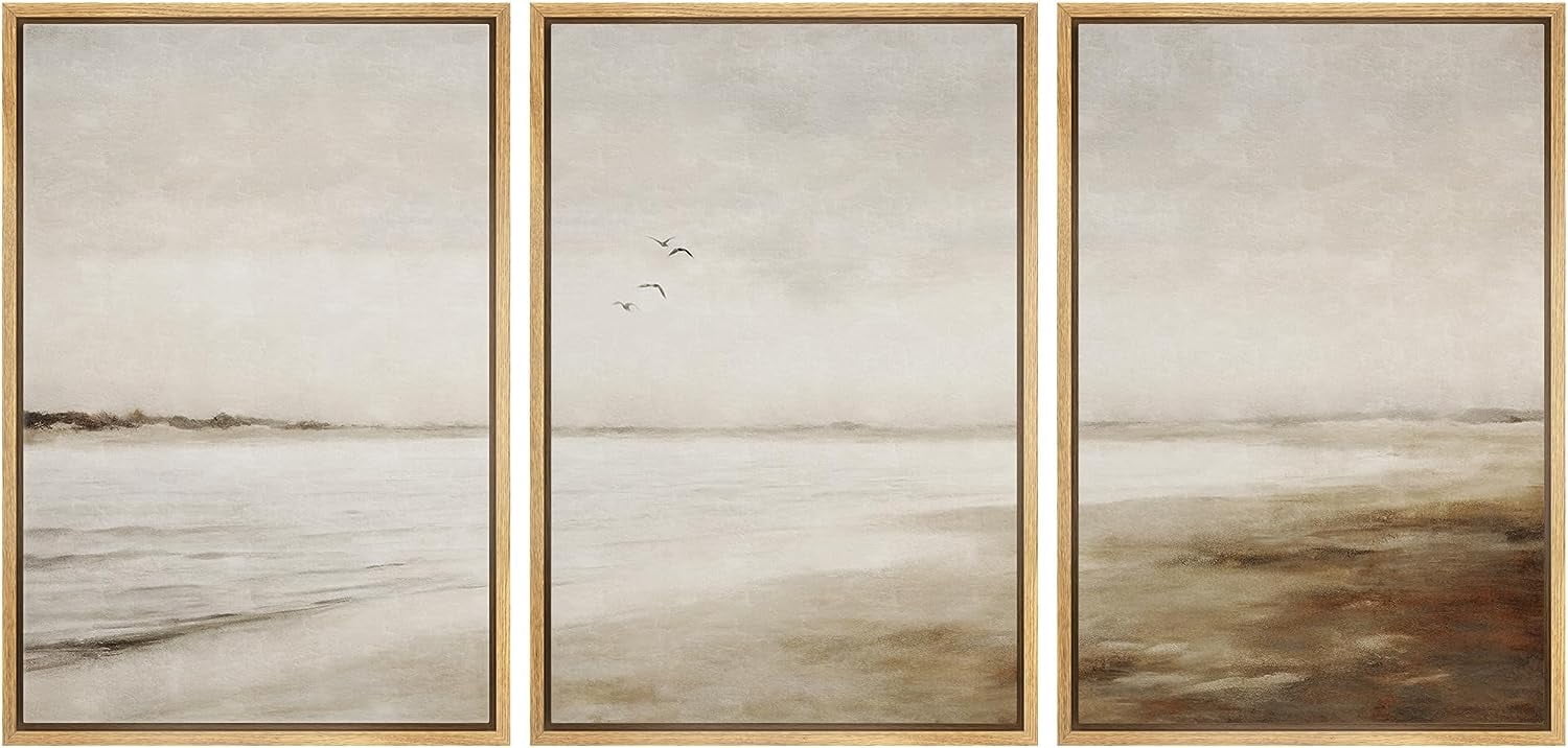 PixonSign Framed Canvas Print Wall Art Set Watercolor Misty Foggy Beach Ocean Bird Seascape Nature Wilderness Illustrations Modern Art Decorative Rustic Relax Colorful for Bedroom - 16"x24"x3 Natural - Walmart.com