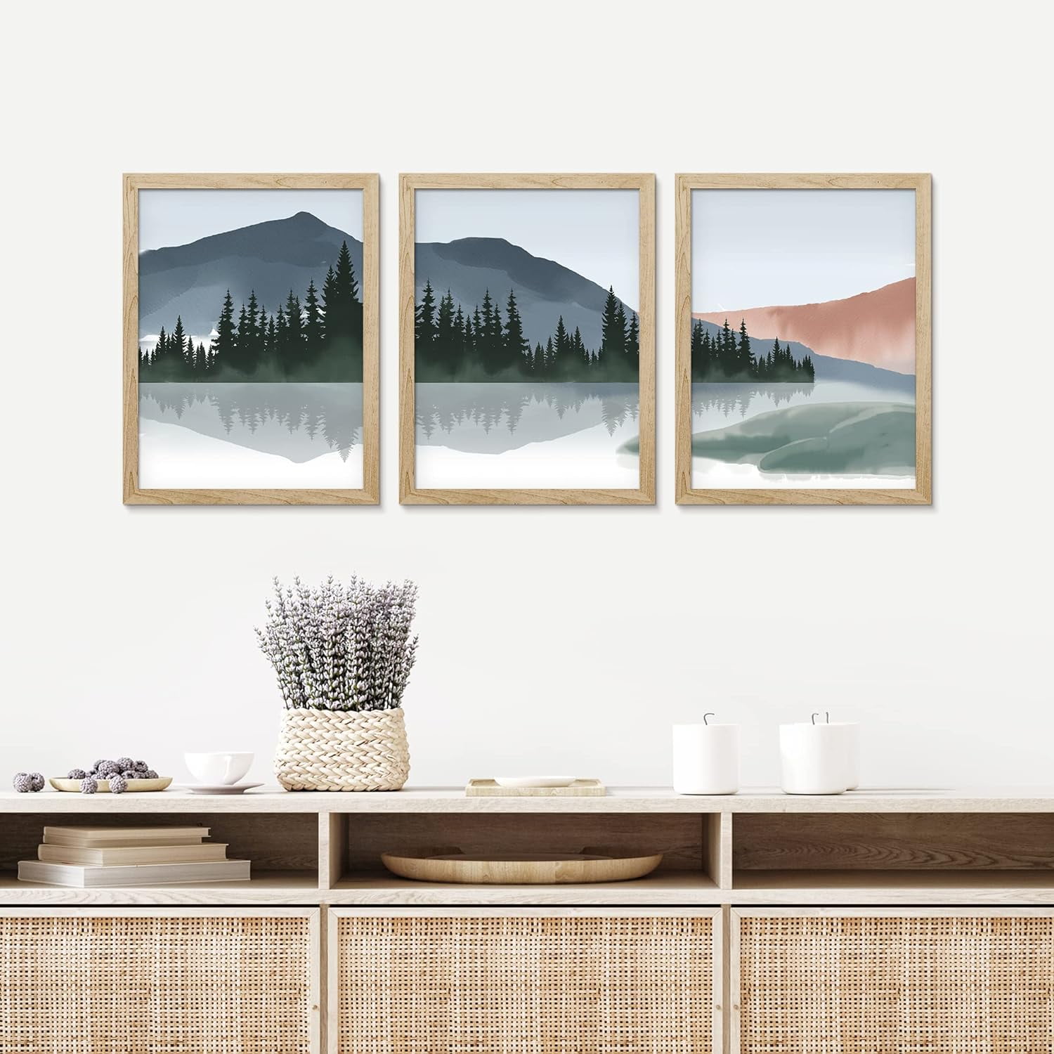 PixonSign Framed Canvas Print Wall Art Set - Watercolor Mountain Range ...