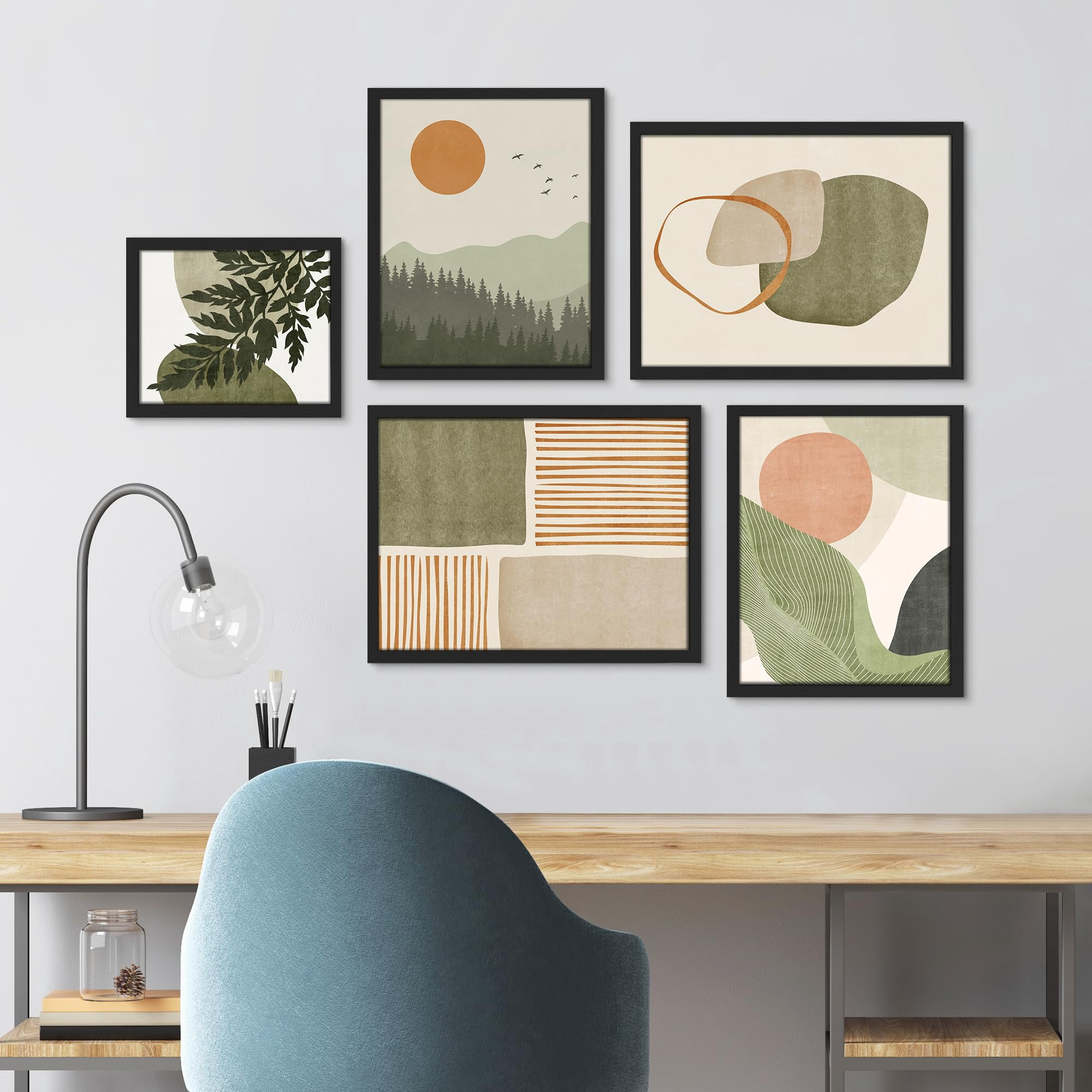 PixonSign Framed Canvas Print Wall Art Set - Watercolor Pastel Mid ...