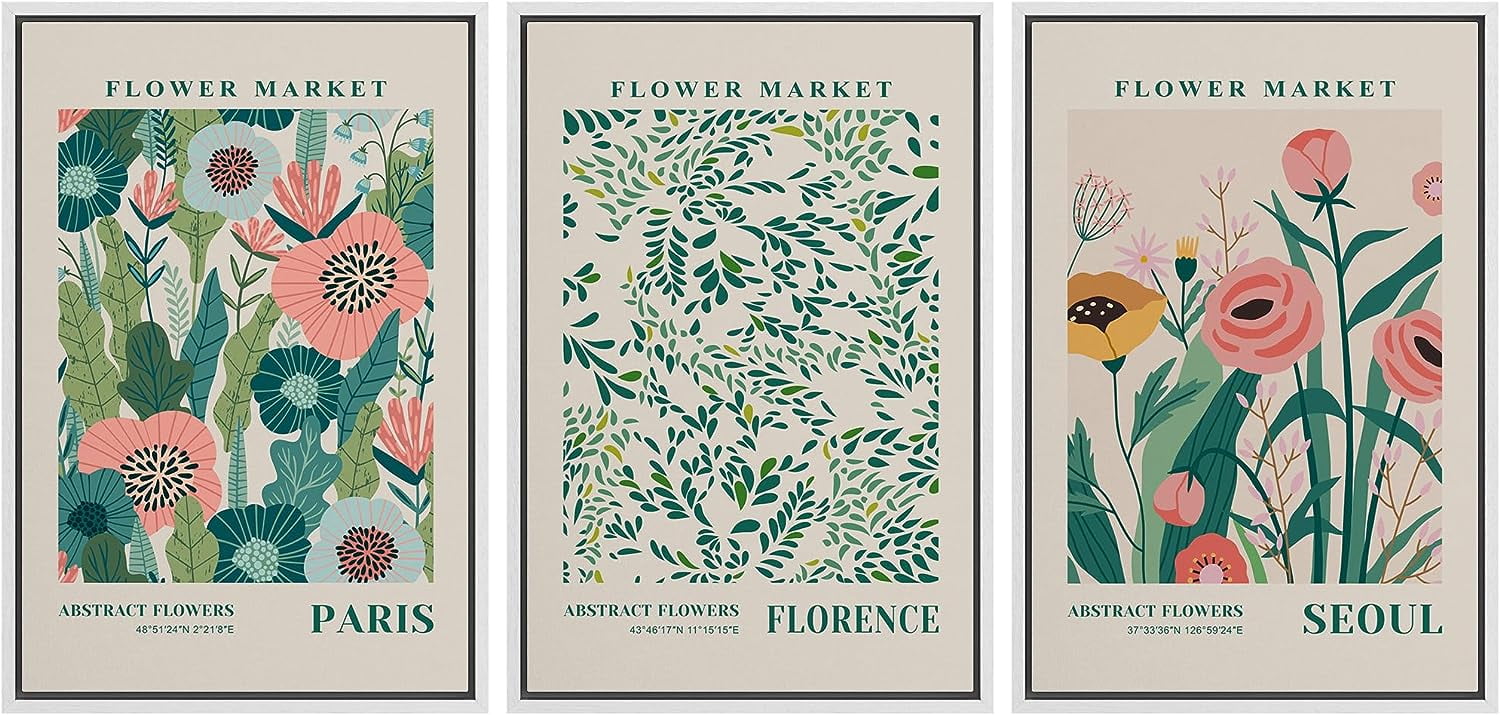 PixonSign Framed Canvas Print Wall Art Set Watercolor Pastel Vibrant ...