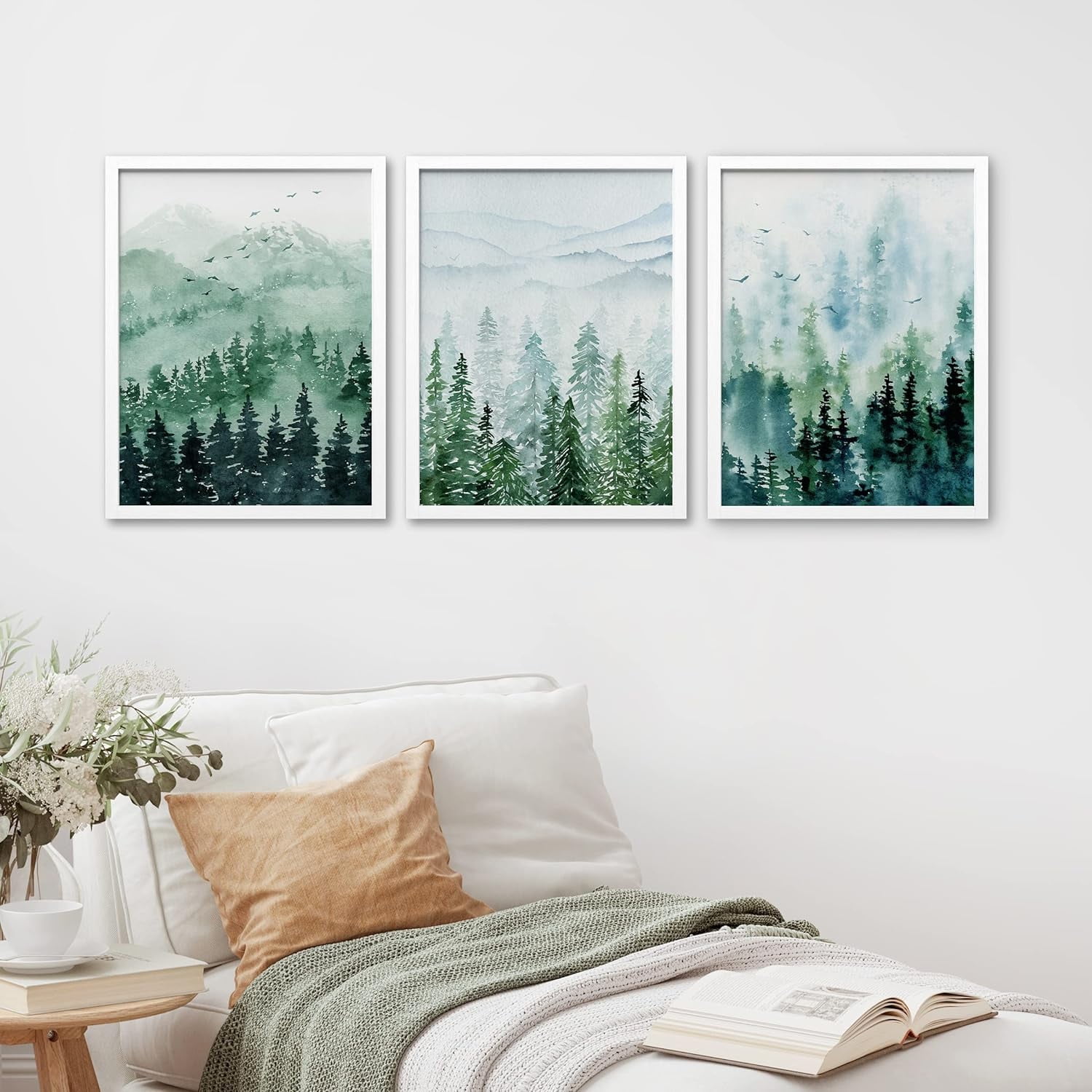 PixonSign Framed Canvas Print Wall Art Set - Watercolor Pine Tree Misty ...