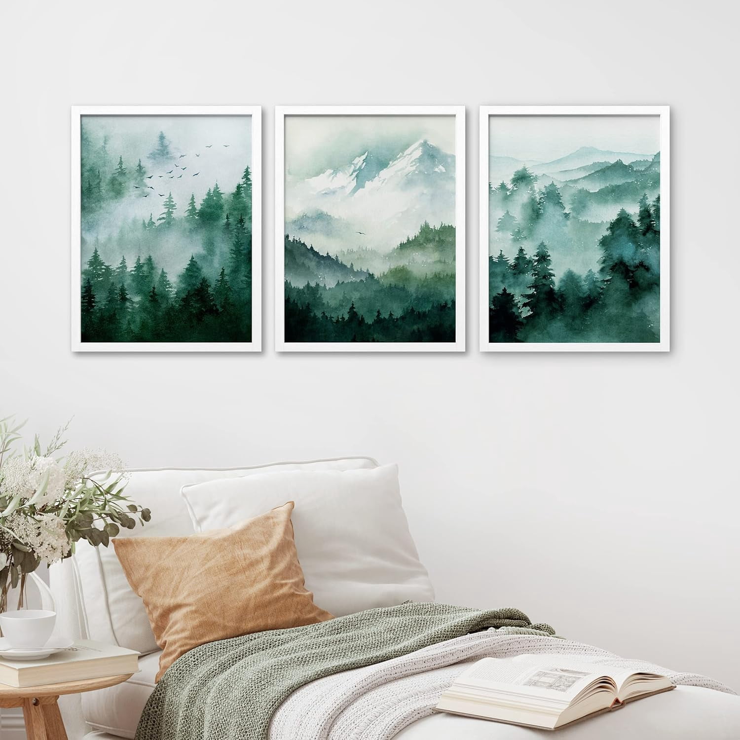 PixonSign Framed Canvas Print Wall Art Set - Watercolor Snowy Mountain ...