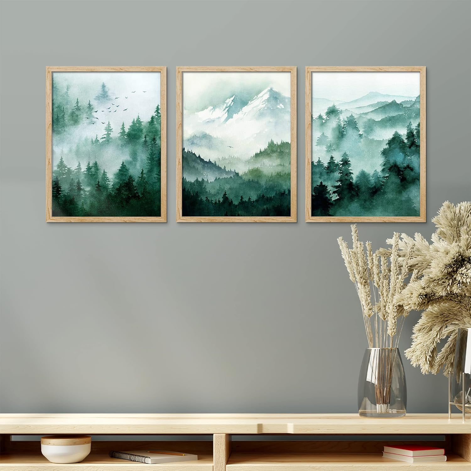 PixonSign Framed Canvas Print Wall Art Set, Watercolor Snowy Mountain ...