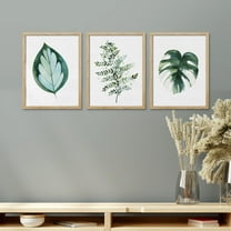 PixonSign Framed Canvas Print Wall Art Set - Watercolor Tropical Leaves Posters - Set of 3 Nature Wilderness Green Botanical Arts Modern Boho Wall Décor Minimal for Living Room - 12"x16" Natural