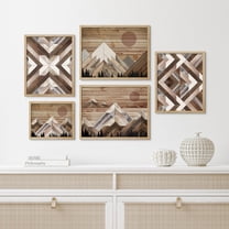 PixonSign Framed Canvas Print Wall Art Set - Western Decor Sun Shines Over Snowy Mountain Posters - Collage Gallery Set of 5 Nature Landscape Illustrations Colorful Wall Décor for Home - Natural