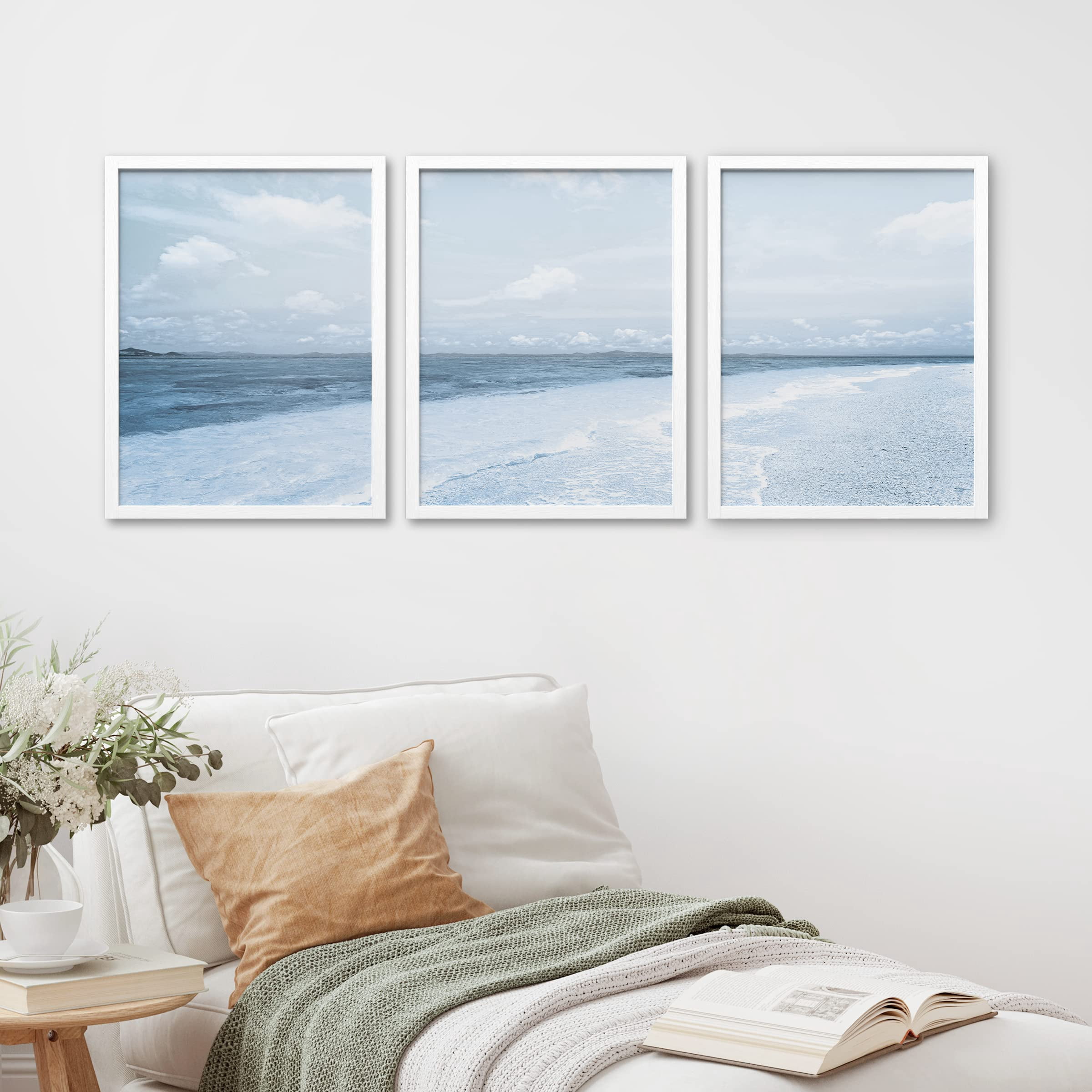 PixonSign Framed Canvas Print Wall Art Set - Wide Angle Blue Beach ...